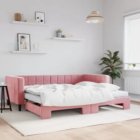 Sofá cama nido con colchón terciopelo rosa 90x200 cm de vidaXL, Camas y somieres - Ref: Foro24-3196718, Precio: 443,71 €, Des...