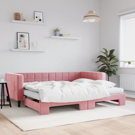 Sofá cama nido con colchón terciopelo rosa 90x200 cm de vidaXL, Camas y somieres - Ref: Foro24-3196718, Precio: 441,67 €, Des...