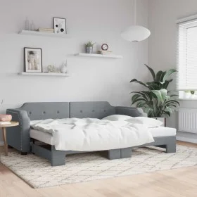 Trundle sofa bed light gray fabric 100x200 cm by vidaXL, Beds and slatted bases - Ref: Foro24-3197639, Price: 267,82 €, Disco...