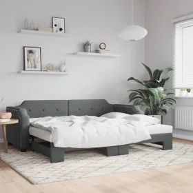 Trundle sofa bed dark gray fabric 90x200 cm by vidaXL, Beds and slatted bases - Ref: Foro24-3197635, Price: 258,59 €, Discoun...