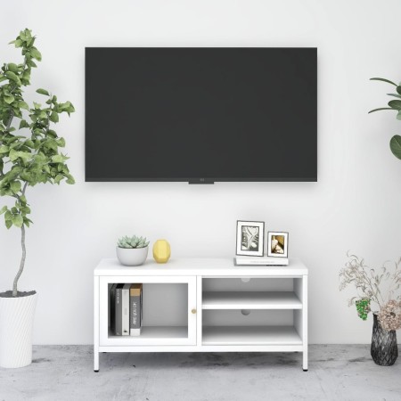 Mueble para el televisor acero y vidrio blanco 90x30x44 cm de vidaXL, Muebles TV - Ref: Foro24-336056, Precio: 77,19 €, Descu...