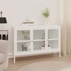 Aparador de acero y vidrio blanco 105x35x70 cm de vidaXL, Aparadores - Ref: Foro24-336068, Precio: 198,36 €, Descuento: %