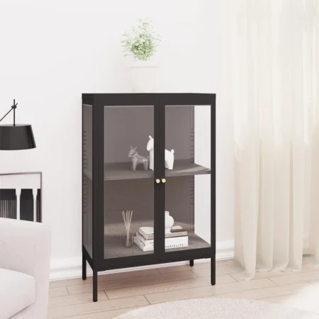 Aparador de acero y vidrio negro 75x35x105 cm de vidaXL, Aparadores - Ref: Foro24-336070, Precio: 179,87 €, Descuento: %
