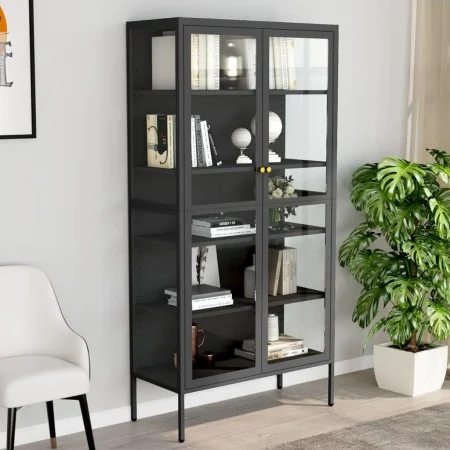 Vitrina de acero y vidrio templado gris antracita 90x40x180 cm de vidaXL, Taquillas y armarios de almacenamiento - Ref: Foro2...