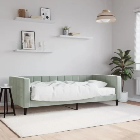 Sofá cama con colchón terciopelo gris claro 90x190 cm de vidaXL, Camas y somieres - Ref: Foro24-3196680, Precio: 304,17 €, De...