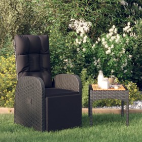 Sillón reclinable de jardín con cojines ratán sintético negro en Sillas de jardín | Comprar online en Foru.es