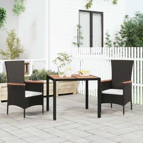 Mesa de jardín ratán PE negro y superficie madera maciza acacia en Mesas de jardín | Comprar online en Foru.es