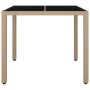 Mesa de jardín ratán beige y superficie de vidrio templado en Mesas de jardín | Comprar online en Foru.es