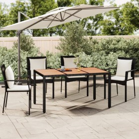 Mesa de jardín ratán PE negro y superficie madera maciza acacia en Mesas de jardín | Comprar online en Foru.es