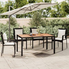 Mesa de jardín ratán PE negro y superficie madera maciza acacia en Mesas de jardín | Comprar online en Foru.es