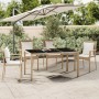 Mesa de jardín ratán beige y superficie de vidrio templado en Mesas de jardín | Comprar online en Foru.es