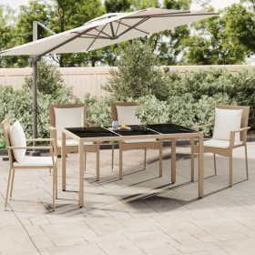 Mesa de jardín ratán beige y superficie de vidrio templado en Mesas de jardín | Comprar online en Foru.es