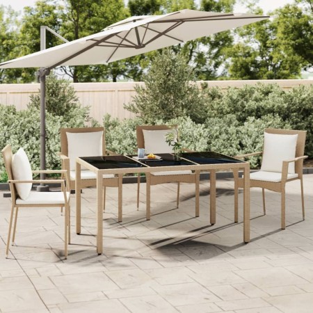 Mesa de jardín ratán beige y superficie de vidrio templado en Mesas de jardín | Comprar online en Foru.es