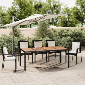 Mesa de jardín ratán PE negro y superficie madera maciza acacia en Mesas de jardín | Comprar online en Foru.es