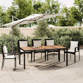 Mesa de jardín ratán PE negro y superficie madera maciza acacia en Mesas de jardín | Comprar online en Foru.es