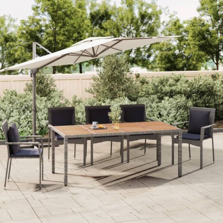 Mesa de jardín ratán PE gris y superficie madera maciza acacia en Mesas de jardín | Comprar online en Foru.es