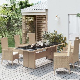 Mesa de jardín ratán beige y superficie de vidrio templado en Mesas de jardín | Comprar online en Foru.es
