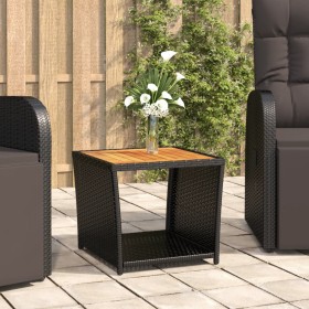 Mesa de centro ratán negro y superficie madera maciza acacia en Mesas de jardín | Comprar online en Foru.es