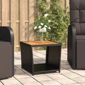 Mesa de centro ratán negro y superficie madera maciza acacia en Mesas de jardín | Comprar online en Foru.es