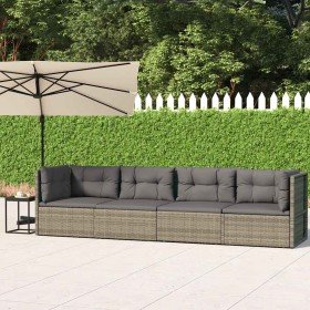 Set de muebles de jardín 4 pzas y cojines ratán sintético gris en Conjuntos de jardín | Comprar online en Foru.es