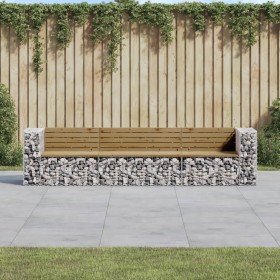 Banco jardín con gaviones madera pino impregnada 287x71x65,5 cm en Bancos de jardín | Comprar online en Foru.es