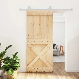 Puerta corredera con herrajes madera maciza de pino 90x210 cm de vidaXL, Puertas - Ref: Foro24-3203097, Precio: 211,86 €, Des...