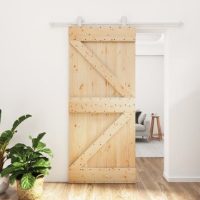Puerta corredera con herrajes madera maciza de pino 90x210 cm de vidaXL, Puertas - Ref: Foro24-3203085, Precio: 189,59 €, Des...