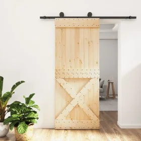 Puerta corredera con herrajes madera maciza de pino 85x210 cm de vidaXL, Puertas - Ref: Foro24-3203056, Precio: 190,70 €, Des...