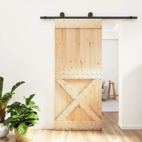 Puerta corredera con herrajes madera maciza de pino 90x210 cm de vidaXL, Puertas - Ref: Foro24-3203057, Precio: 202,76 €, Des...