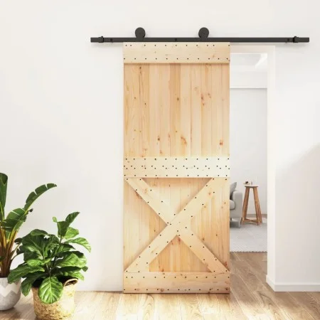 Schiebetür mit Beschlägen aus massivem Kiefernholz, 90 x 210 cm von vidaXL, Türen - Ref: Foro24-3203057, Preis: 202,76 €, Rab...