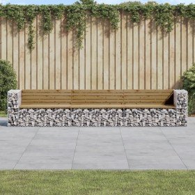Banco jardín con gaviones madera pino impregnada 347x71x65,5 cm en Bancos de jardín | Comprar online en Foru.es
