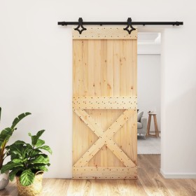 Puerta corredera con herrajes madera maciza de pino 90x210 cm de vidaXL, Puertas - Ref: Foro24-3203135, Precio: 206,44 €, Des...