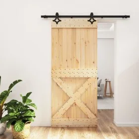 Puerta corredera con herrajes madera maciza de pino 90x210 cm de vidaXL, Puertas - Ref: Foro24-3203135, Precio: 202,30 €, Des...