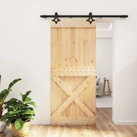Schiebetür mit Beschlägen aus massivem Kiefernholz, 90 x 210 cm von vidaXL, Türen - Ref: Foro24-3203135, Preis: 202,30 €, Rab...