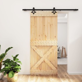 Puerta corredera con herrajes madera maciza de pino 90x210 cm de vidaXL, Puertas - Ref: Foro24-3203154, Precio: 204,87 €, Des...