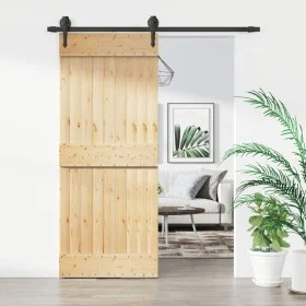 Puerta corredera con herrajes madera maciza de pino 85x210 cm de vidaXL, Puertas - Ref: Foro24-3203201, Precio: 150,94 €, Des...
