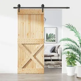 Puerta corredera con herrajes madera maciza de pino 85x210 cm de vidaXL, Puertas - Ref: Foro24-3203209, Precio: 177,11 €, Des...