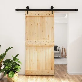 Puerta corredera con herrajes madera maciza de pino 95x210 cm de vidaXL, Puertas - Ref: Foro24-3203234, Precio: 172,39 €, Des...