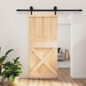 Puerta corredera con herrajes madera maciza de pino 90x210 cm de vidaXL, Puertas - Ref: Foro24-3203245, Precio: 193,35 €, Des...