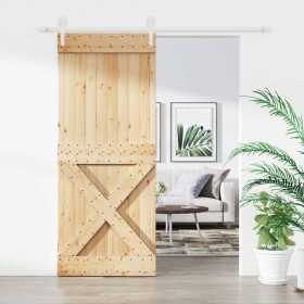 Puerta corredera con herrajes madera maciza de pino 85x210 cm de vidaXL, Puertas - Ref: Foro24-3203268, Precio: 203,55 €, Des...