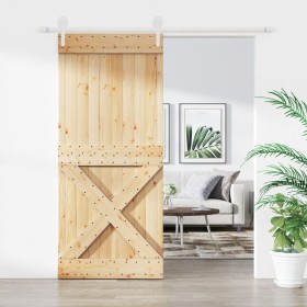 Puerta corredera con herrajes madera maciza de pino 90x210 cm de vidaXL, Puertas - Ref: Foro24-3203269, Precio: 215,62 €, Des...