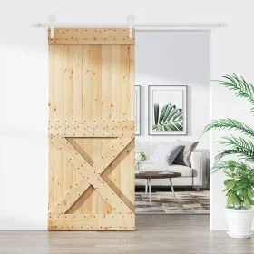 Puerta corredera con herrajes madera maciza de pino 90x210 cm de vidaXL, Puertas - Ref: Foro24-3203269, Precio: 206,68 €, Des...