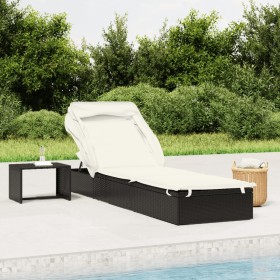 Tumbona con toldo plegable ratán sintético negro 213x63x97cm en Tumbonas | Comprar online en Foru.es