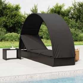 Tumbona con toldo redondo ratán sintético negro 211x57x140 cm en Tumbonas | Comprar online en Foru.es