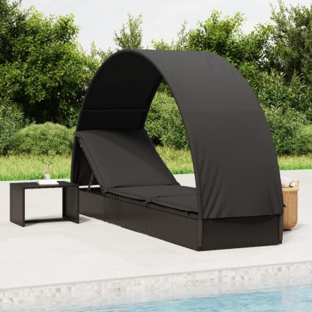 Tumbona con toldo redondo ratán sintético negro 211x57x140 cm en Tumbonas | Comprar online en Foru.es