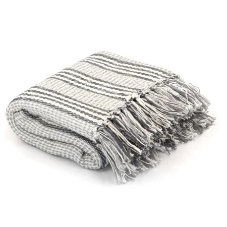 Gray and white cotton striped blanket 220x250 cm by vidaXL, Blankets - Ref: Foro24-245329, Price: 32,40 €, Discount: %