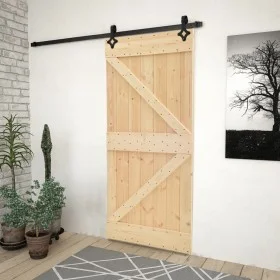 Puerta corredera con herrajes madera maciza de pino 100x210 cm de vidaXL, Puertas - Ref: Foro24-3057502, Precio: 231,06 €, De...
