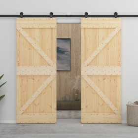 Puerta corredera con herrajes madera maciza de pino 90x210 cm de vidaXL, Puertas - Ref: Foro24-3057592, Precio: 350,43 €, Des...