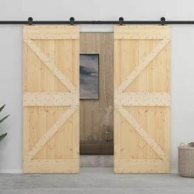Puerta corredera con herrajes madera maciza de pino 90x210 cm de vidaXL, Puertas - Ref: Foro24-3057592, Precio: 381,27 €, Des...