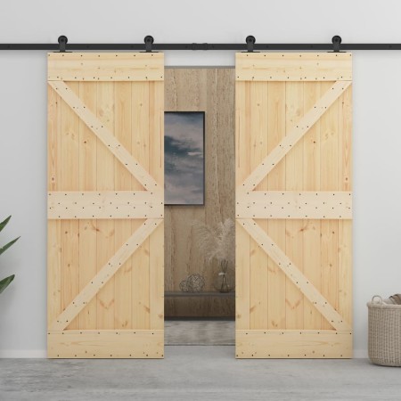 Puerta corredera con herrajes madera maciza de pino 90x210 cm de vidaXL, Puertas - Ref: Foro24-3057592, Precio: 350,43 €, Des...